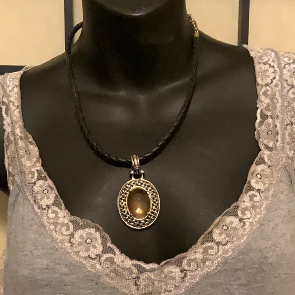Park Lane Jewelry - Park Lane Black Faux Leather Rope with Stone And Gold/Silver tone metal Pendant